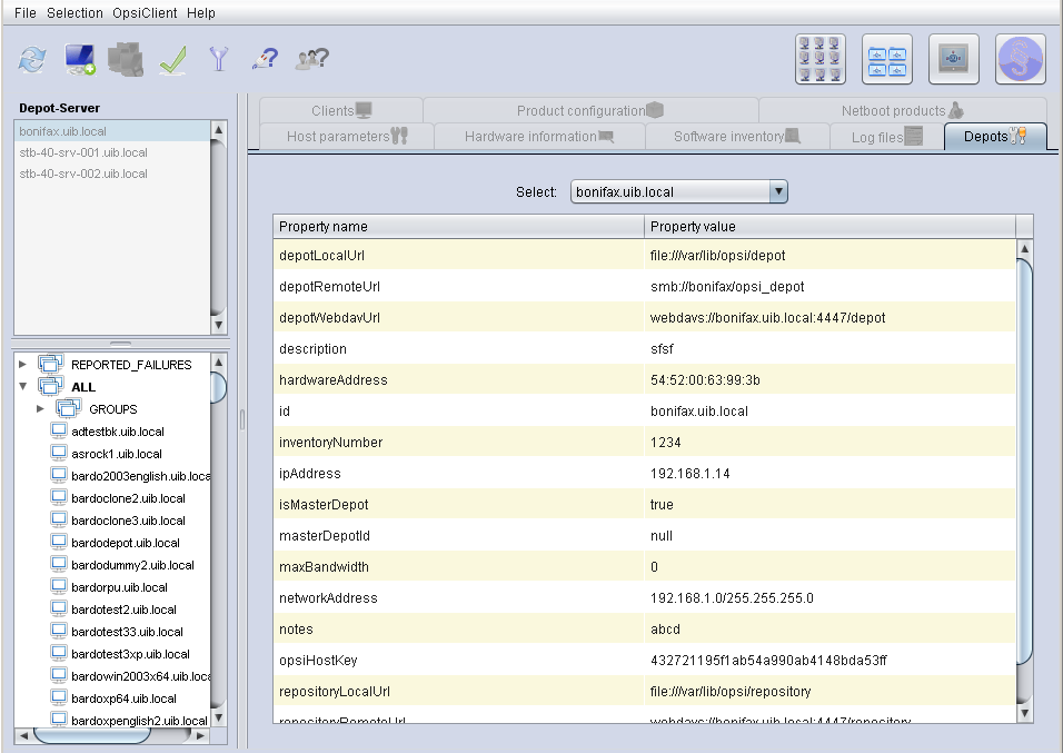 Depot properties from the opsi-configed