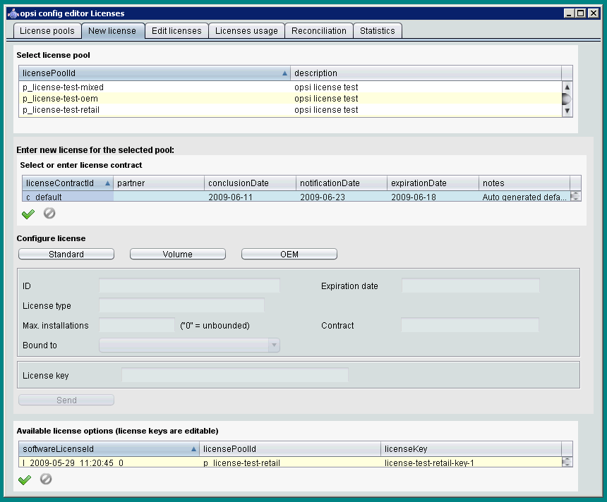 Tab 'New license'