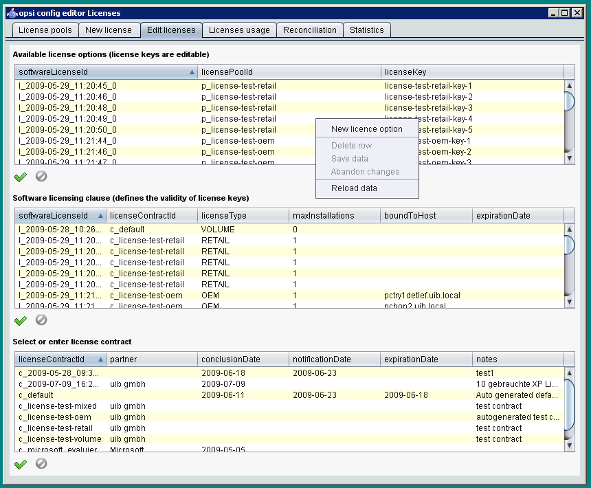 License management: tab 'Lizenzierungen bearbeiten'