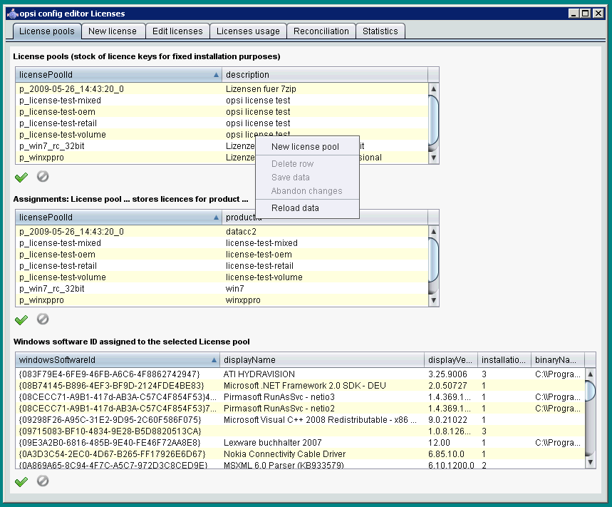 License management: Tab license-pools