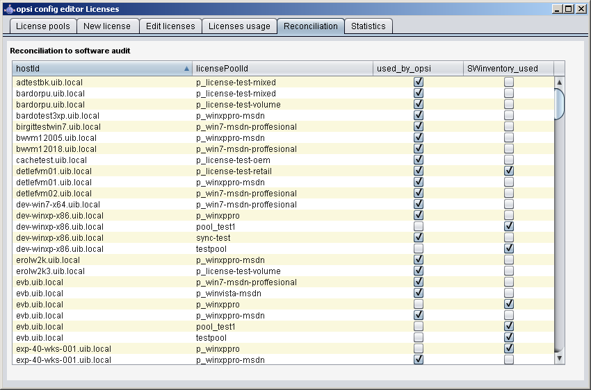 "License management: tab "Reconciliation" (data matching) with the inventory