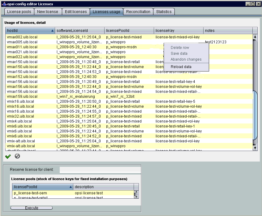License management: tab Licenses usage