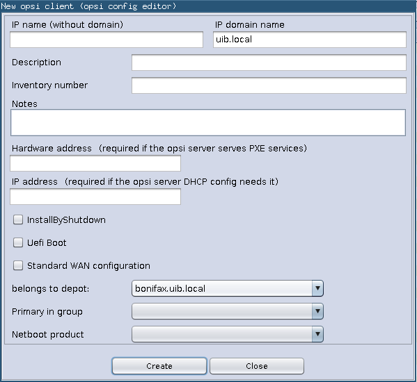 opsi-configed: creating a client