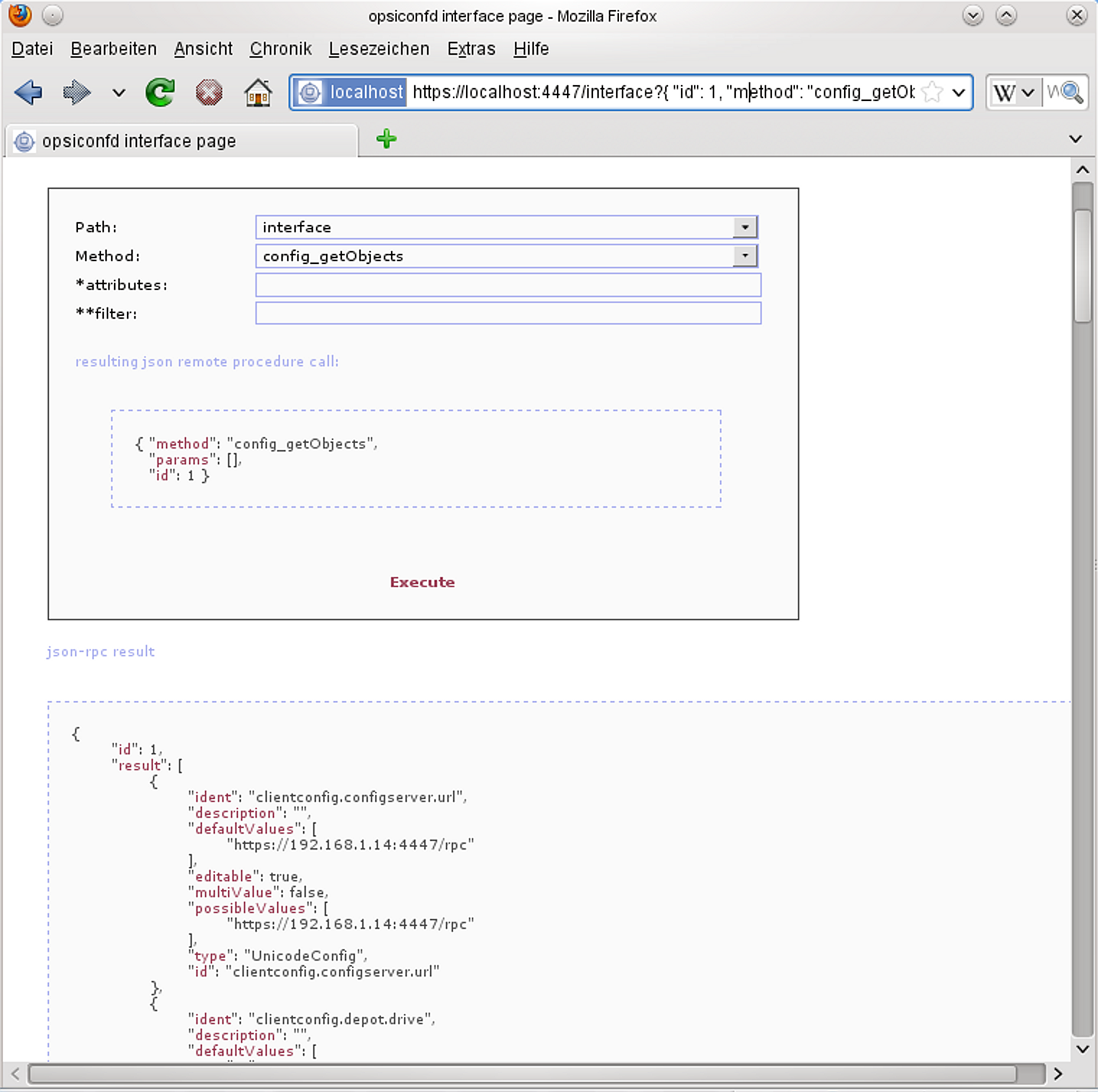 opsi config interface: Access to the web service via browser