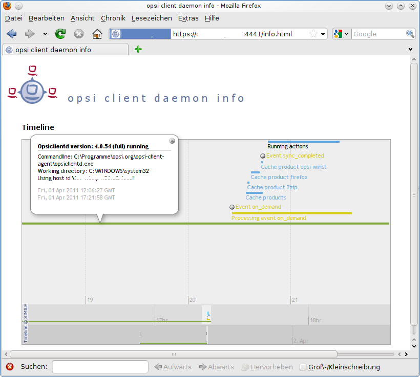 Info page of the opsiclientd at push installation with activated product caching